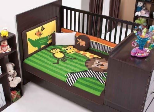 Lion Monkey Zebra Green Zoo Animals Safari Baby Crib Bedding Nursery Set/ 6 Pc