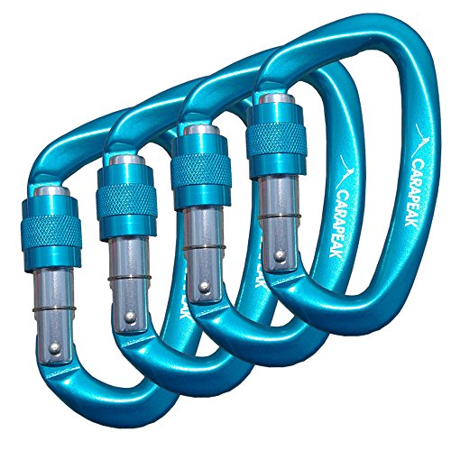 25kN 5,620lbs Heavy Duty Aluminum Screwgate Locking Rock Climbing Carabiner Clip, 4 Pack Set Strong D Shaped Screw Lock, Lockable Hook
