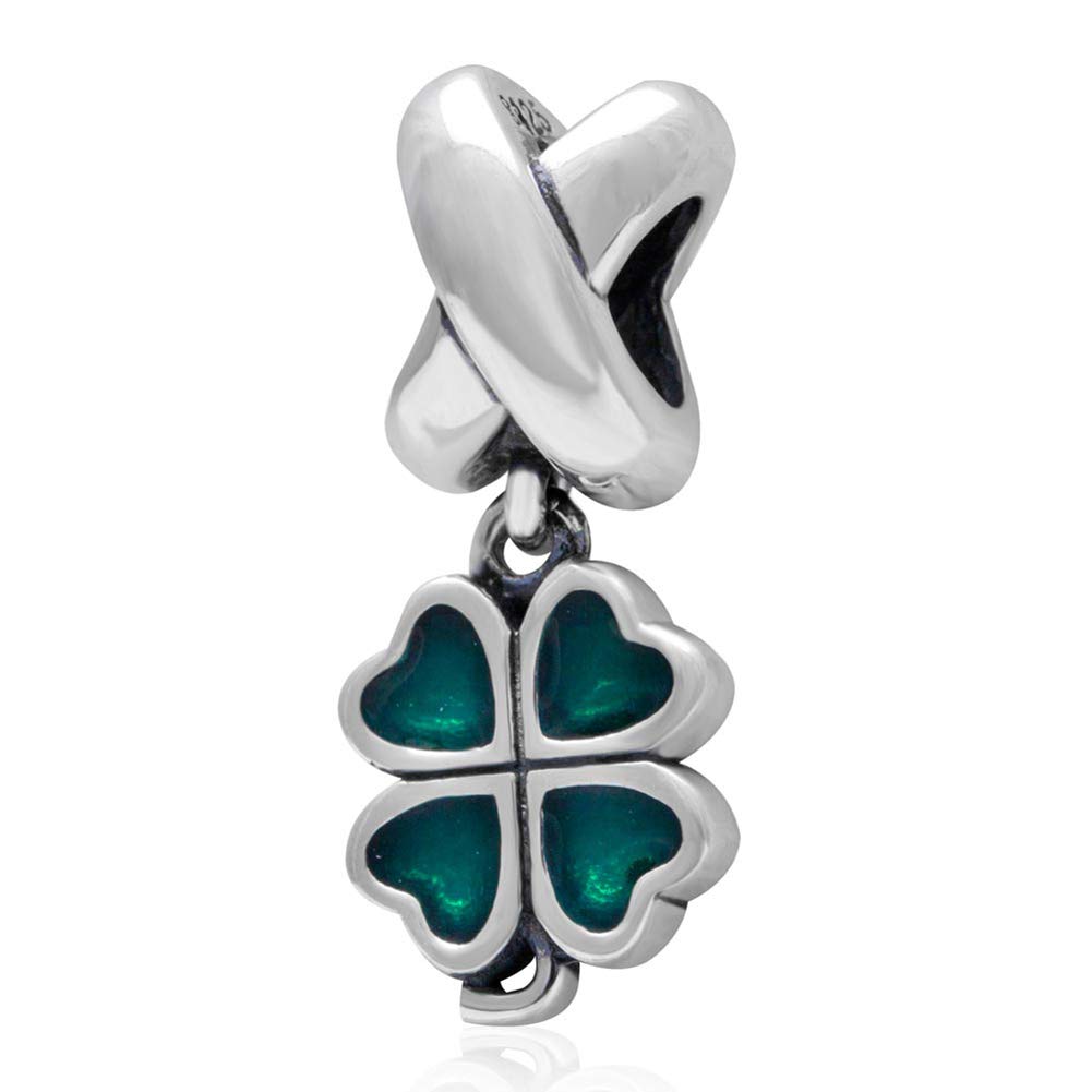 925 Sterling Silver Four Leaf Clover Charm Flower Charm Love Charm Anniversary Charm for Pandora Charm Bracelet