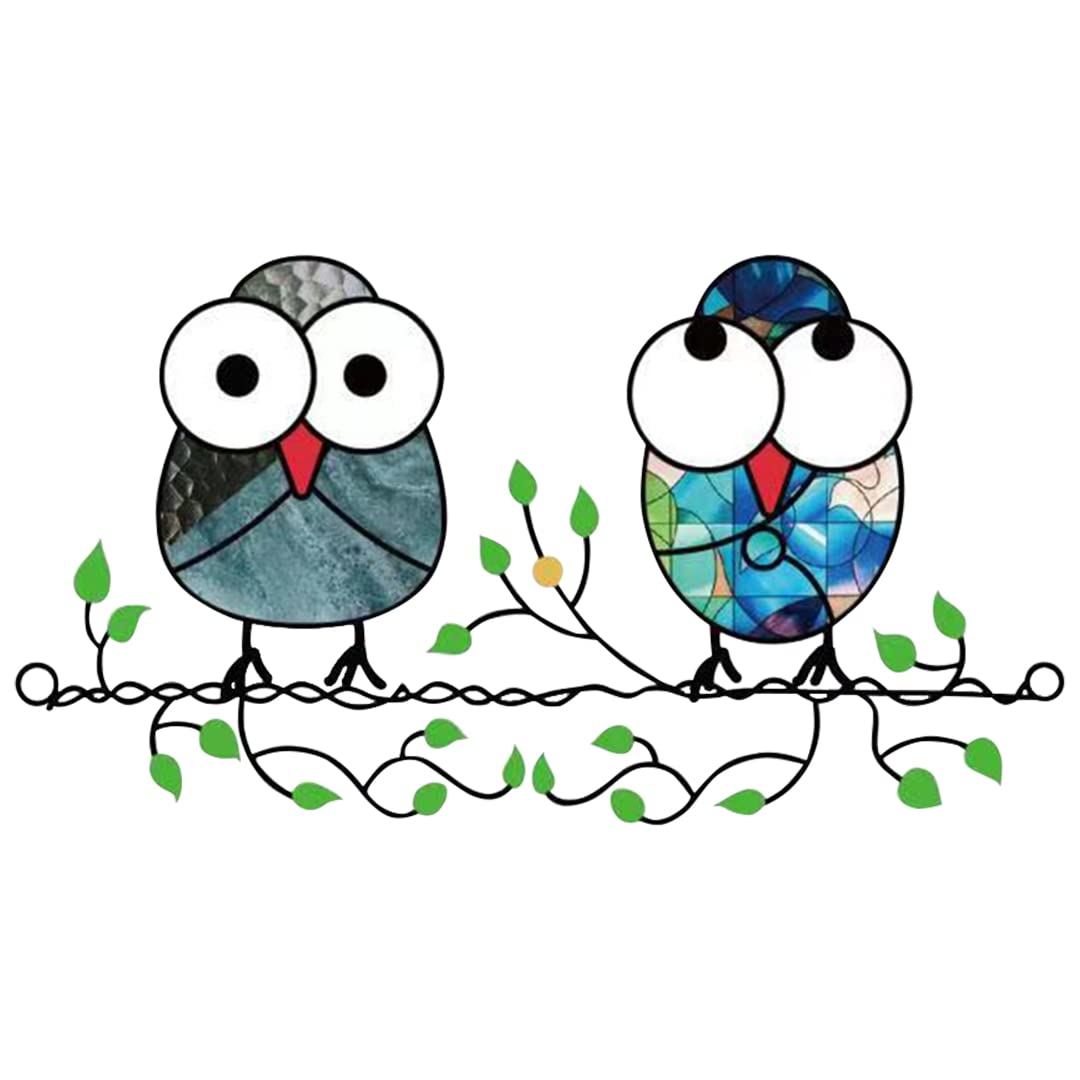 Zayookey Multicolor Owls Window Hanging Suncatchers Panel Bird Stained Window Hangings Ornament for Wall Home Garden Decor Gift