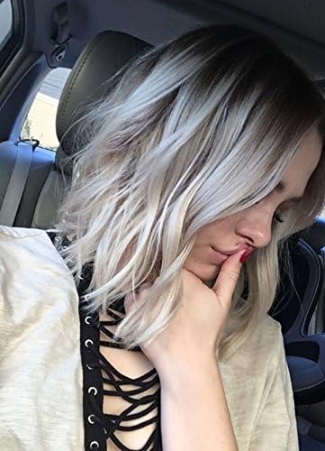 Ugeat Human Hair Wig Wavy Water Wave Ombre Off Black with Bleach Blonde Bob Wig Natural Hair 8inch