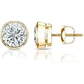 1/4 Carat Lab Grown Diamond Round Stud Earrings in 14k Gold (G-H, SI1-SI2, cttw) Bezel Set Screw Back by Diamond Wish
