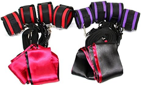 Under Bed Medical Grade Restraints Velcro Adjustable Cuffs Bondage Set S&amp;M BDSM Adult Cuffs For Couples Handcuffs Leg Restraints Plus Red Satin Blindfold (Red Restraint)