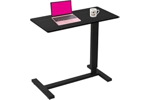 Ganggend Overbed Table with Swivel Hidden Wheels Adjustable Height, Pneumatic Mobile Standing Desk Laptop Bedside Table Multi-Purpose for Home and Hospital Use (Black)