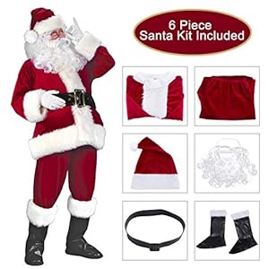 Garne-T Santa Suit Christmas Santa Claus Costume for Men Women Xmas Santa Outfit (Wine RED)