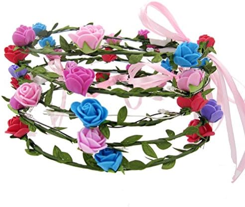 Women's Flower Hair Wreath LED Colorful Headband Floral Crown Garland for Wedding Festival Party Club (10 pcs)