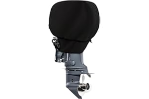 STEECA Waterproof Outboard Motor Cover 600D Fade Resistant Boat Engine Hood Cowling Cover Fits Motor 50-115 HP, Black
