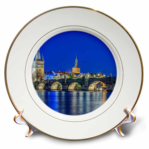 3dRose cp_206691_1 Czech Republic Bohemia Prague Charles Bridge Twilight Porcelain Plate, 8"