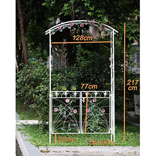 YICOL Rosenbogen Torbogen mit Tor 3D Rose Terrasse Balkon Arbor Pergola für Kletterpflanzen Trellis Support, Weiß – Bild 8