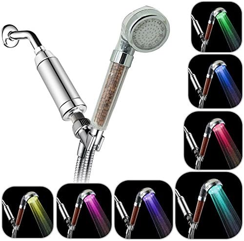 DSIKERRejuvenate Skin and Your Hair Loss Prevention Filtered Shower Head System with Pulsating LED,Inline-Filter and Ionize Rare Rocks,removes chlorine, 7 vibrant LED colors change automatically