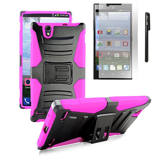 ZTE Lever LTE Case,ZTE Lever Case,IDEA LINE INC(TM)For ZTE Lever LTE Z936L/Z936C(Straight Talk,NET 10),Hotpink Skin Case Armor Shock Proof Heavy Duty With Swivel Belt Clip Cover with Stand Black Holster+Free Stylus Pen+Free HD Screen Protecto(Hotpink/Black)