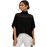 Dynvernal Flowy Tops for Women Casual Mesh Mock Neck Batwing Sleeve Shirts Loose Blouses
