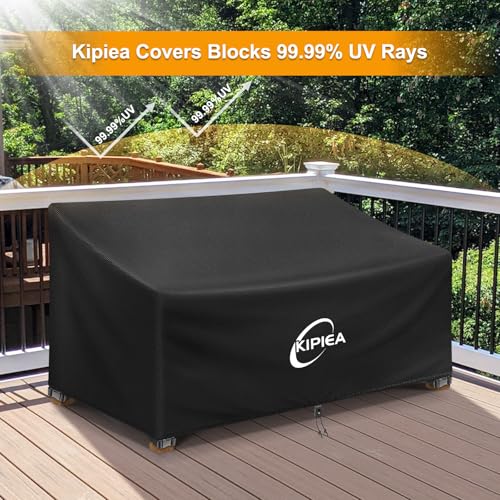 Kipiea Patio Sofa Cover, Heavy Duty 600D Outdoor Couch Cover Waterproof Winter, 2-Seat Patio Furniture Cover Loveseat, Outdoor Sofa Covers with Anti UV and No Tears, No Fading (60" W x 34" D x 31" H)