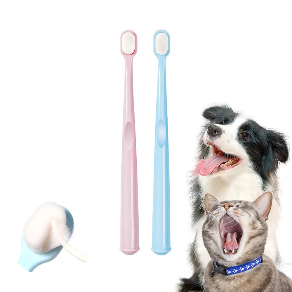HanryDong Extra Soft Small Dog Toothbrush Kit, Cat Dental Toothbrush Silicone, Easy to Handle Teeth Cleaning Head, Pet Deep Clean Dense Brush, Safe and Effective Oral Care, Brush Away Breath, 2 Pack