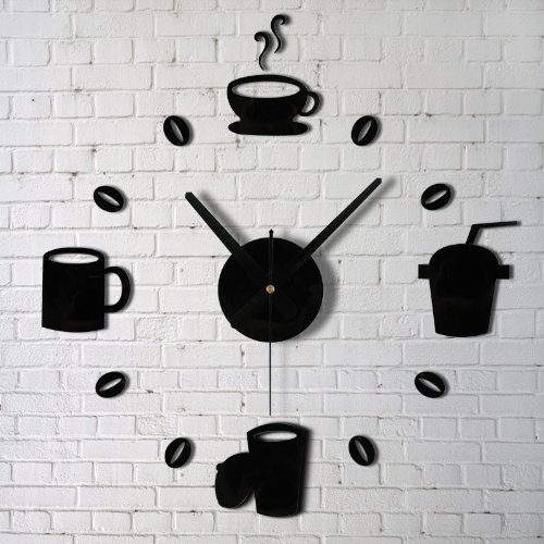 URToys Coffee Cups Beans 3D DIY Wall Clock Acrylic Stickers Quartz Modern Home Decoration Retro Kitchen Wall Clock Silent Watch Decals