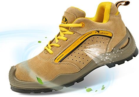 SAFETOE Mens Safety Work Shoes - L7296 Leather Lightweight Steel Toe Work Shoes for Heavy Duty Work Wide Fit