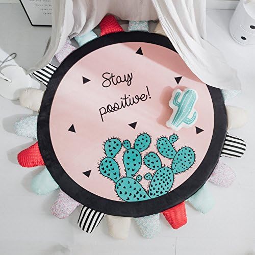 PISSCO Kids 62” Diameter Soft Round Play Rug, Baby Non-Slip Backing Area Play Mat Living Room Bedroom Carpet, Thick and Washable (CACTI)