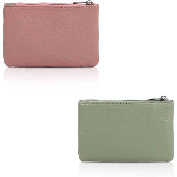 LONGHAO Lot De 2 Porte-Monnaie Oxford Avec Mousqueton - Mini Porte Pièces Rond Brun