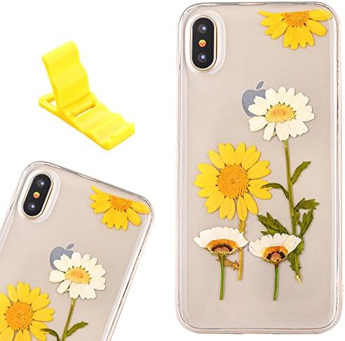 iPhone X Case, SXUUXB Beautiful Pressed Blossom Soft Silicone Case Multi-color Flower Petal Transparent Jelly Design for Apple iPhone X 5.8" - Blossom 1 + 1 x Free Bracket (Color Random)