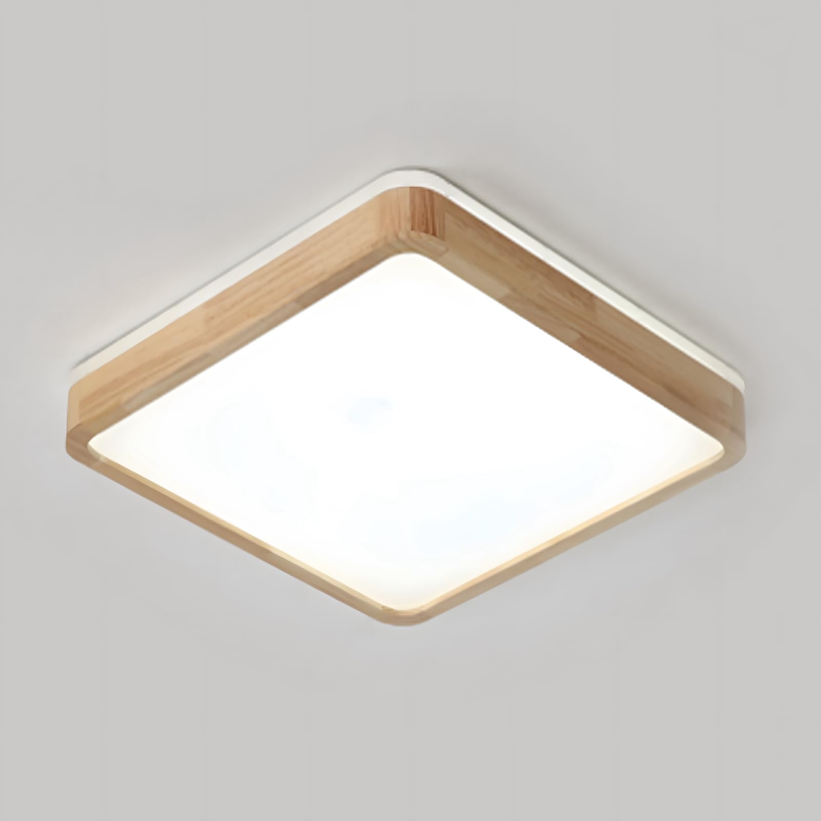 YYUTLUO LED Ceiling Light Wood, Top 360° Glow Square Natural Wooden Lamp | 6000K Cool White, 18W 1600lm | Living Room, Kitchen, Dining Room, Hallway, Home, Office, Children's Room, Study (Ø30cm)