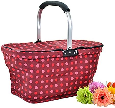 Collapsible Insulated Picnic Basket Folding Tote Bag -Insulated Cooler with Aluminum Handles