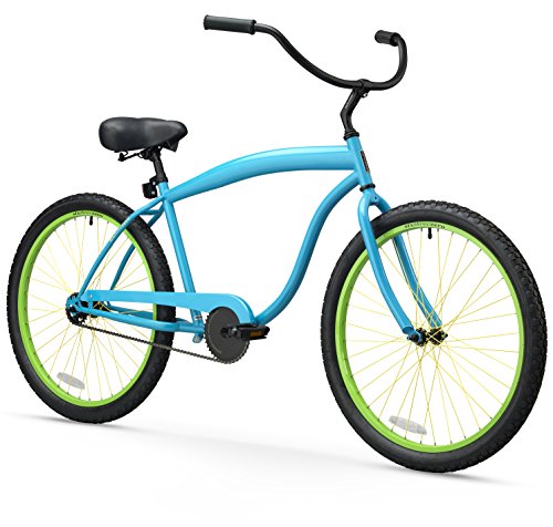 sixthreezero Men's In The Barrel 1-Speed 26-Inch Beach Cruiser Bicycle, Neon Blue