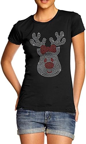 Women's Rudolf Cute Reindeer Rhinestone T-Shirt