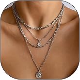 GIGB PBDK Layered Necklaces for Women Dainty 14K Gold Coin Sun Pendant Necklace Exaggerated Stackable Figaro Choker Necklace Trendy Birthday Jewelry Presents