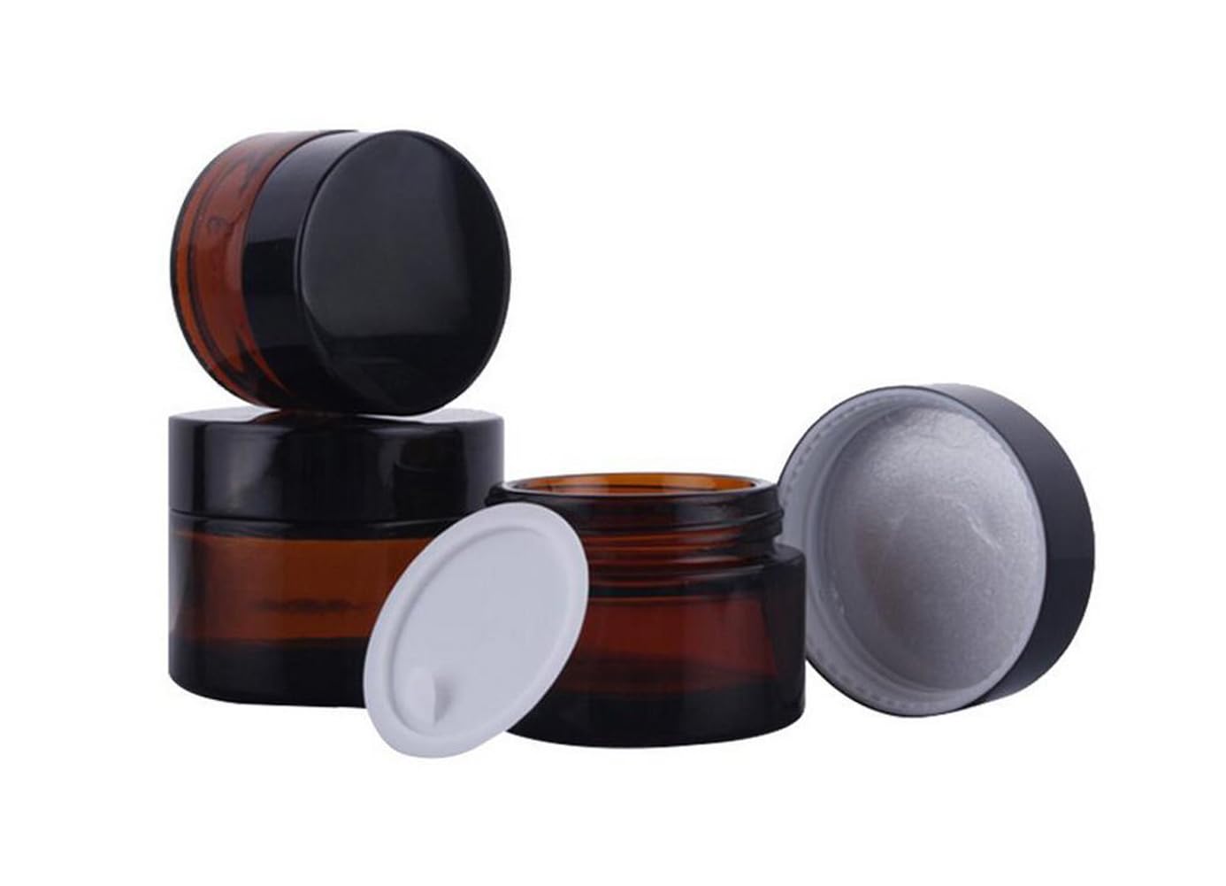 2PCS 100ML/100G Brown Glass Refillable Make Up Jars with Liners and Screw Black Cap Empty Face Cream Lip Balm Storage Container Pot Bottle Jar for Beauty Essential Oils Cosmetic Cream Lotion (100ml)