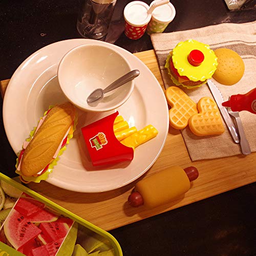 U DREAM Pretend Play Food Set, Stacking Toys Foods Burger, Play Food Sets for Kids Kitchen - Thumbnail 7