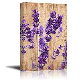 Photograph of Purple Perennial Flowers Over Wood Panels - Nature - Canvas Art Home Art - 12x18 inches
