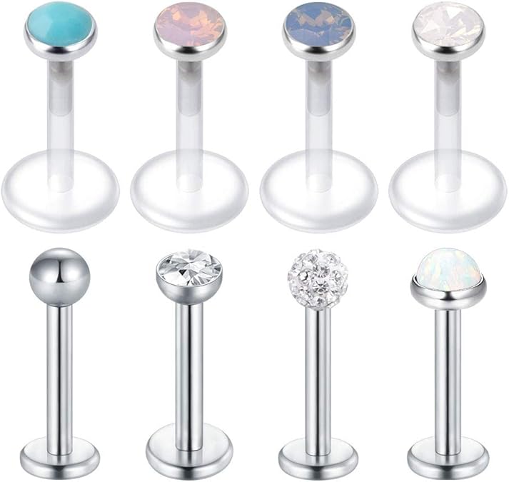 16G Stainless Steel & Clear Bioflex Tragus Earrings Lip Rings Labret