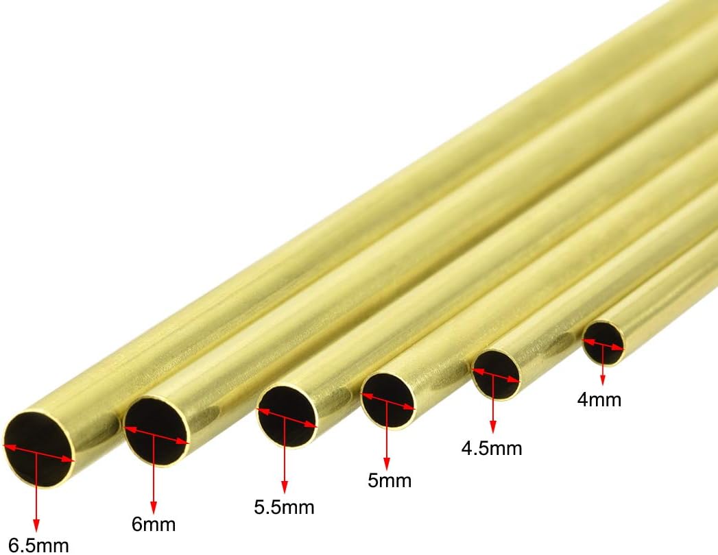 sourcing map Brass Tube, 4mm 4.5mm 5mm 5.5mm 6mm 6.5mm OD x 0.2mm Wall Thickness 300mm Length Seamless Round Pipe Tubing, Pack of 6 - Image 4