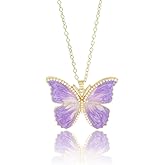 Beautyiful Butterfly Pendant Necklace Pearl Bead Enamel Colorful Butterfly Necklace for Women