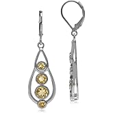 Silvershake Gemstone 925 Sterling Silver White Gold Plated Journey Leverback Dangle Earrings