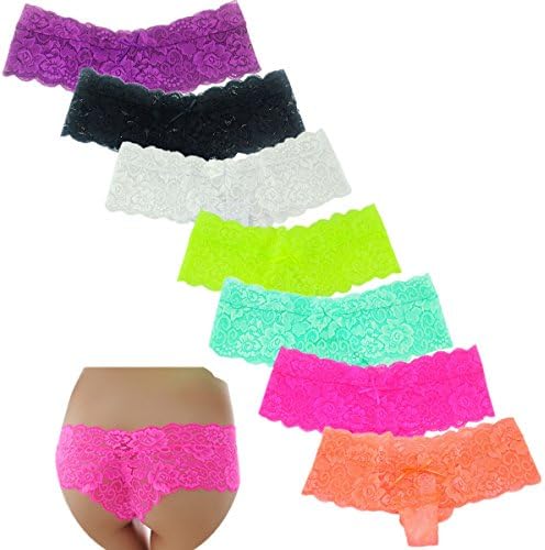 Beokeo Sexy Lace Boyshorts Cheeky Bikinis Panties for Women Pack of 7,Medium