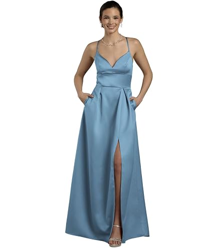 David's Bridal Chiffon Spaghetti Strap A-Line Dress, Size XS, Lake