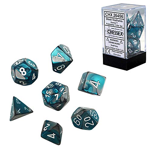 Chessex CHX26456 Dice-Gemini Steel-Teal/White Set, One Size, Multicolor