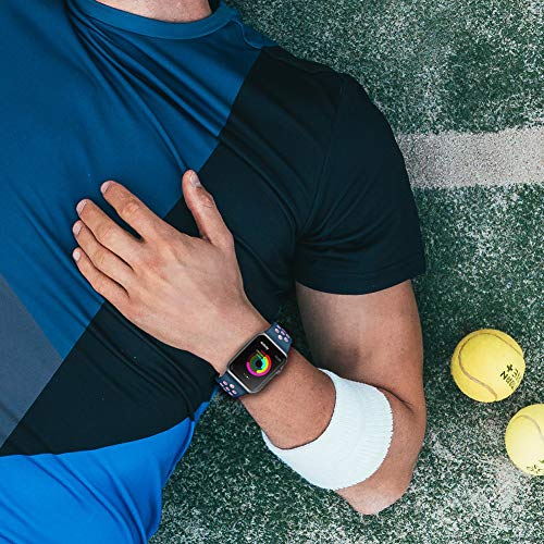 AdMaster Compatible with Apple Watch Bands 42mm 44mm,Soft Silicone Replacement Wristband Compatible with iWatch Series 1/2/3/4 - S/M Midnight Blue/Vintage Rose