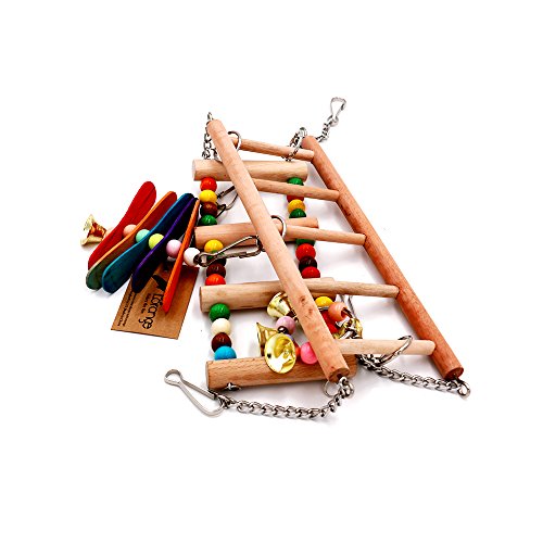 Borange Bird Toys Parrot Ladders Wood Stand Natual Stand Bird Colorful Swing Bridge Wooden Perches for African Grey Parakeet Budgie Cage Accessories