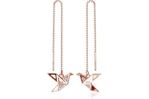 KOKOMA Origami Paper Crane Dangle Drop Earrings Sterling Silver Good Luck Cute Tassel Threader Long Chain Ear Line Stud Earring Minimalist Jewelry Gifts Hypoallergenic for Women Girls