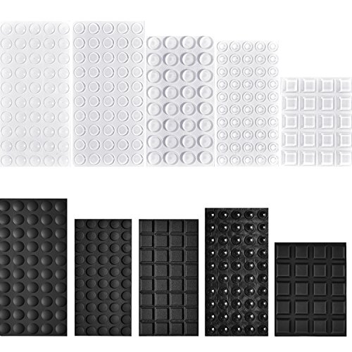 Hestya 404 Pieces Rubber Feet Adhesive Bumper Pad Self Stick Furniture Bumpers Noise-dampening Buffer Pads for Doors Cabinets Drawers, Clear and Black, 10 Different Sizes