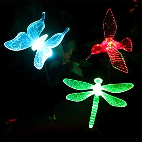 Winchance 3 Pieces of Solar Powered LED Pathway Lights Waterproof for Outdoor Garden Lawn Patio Yard Décor Lighting,Hummingbird, Butterfly and Dragonfly