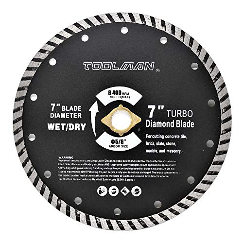 Toolman Circular Saw Blade Universal Fit 7" 5/8" 3PC Diamond Masonry Turbo For Tile Marble Concrete works with DeWalt Makita Ryobi