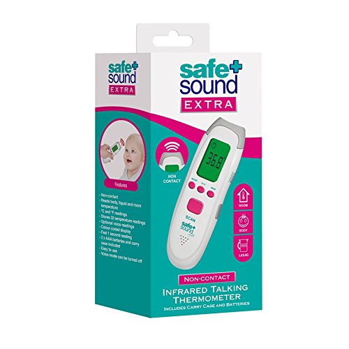 Safe and Sound Non-Contact, English Speaking Body, Room, Bath and Food Temperature Thermometer for All Ages. Comes with Batteries.