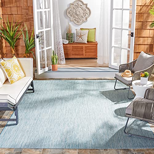 SAFAVIEH Outdoor Square Rug 7'10' - Courtyard Collection - Coastal Design, Aqua…