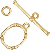Beebeecraft 1 Box 10 Sets Toggle Jewelry Clasp Sets Real 18K Gold Plated Brass Oval T Bar Ring Links Closure End Clasps Connectors for Jewelry Making Necklaces Bracelets Supplies DIY Crafts