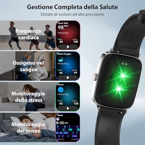 Smartwatch for Men and Women, 1.85 Inches Smartwatch with Calls and WhatsApp Notifications, Fitness Tracker with Pedometer Sleep SpO2 Heart Rate Monitor, 110 Sports, IP68 Smart Watch for Android iOS Black