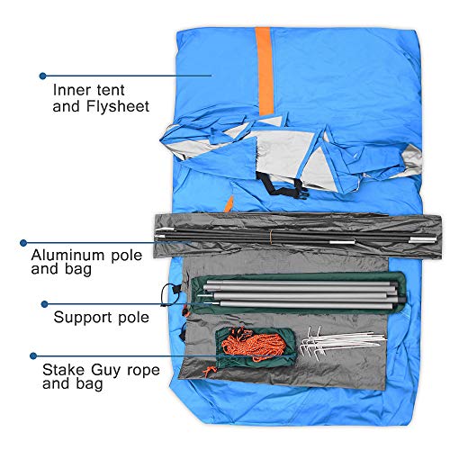 STAR HOME Pop Up Tent 3-4 Person Automatic Tent for Camping Double Layers Waterproof Family Tents Dual Doors & Tow Font Hall Sun Shelter Outdoor Sports(Blue)