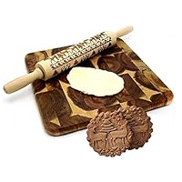 Christmas Wooden Rolling Pins Engraved Embossing Rolling Pin with Christmas Symbols for Baking Embossed Cookies (Christmas Rolling Pins)